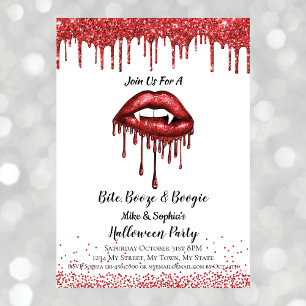 Vampire rode glitters lippen Halloween feestje wit Kaart