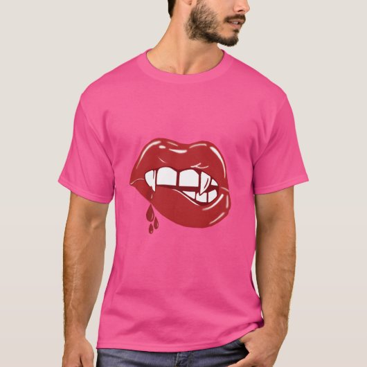 Vampire Rode Lippen Bloeddruppels retro T-shirt (Voorkant)
