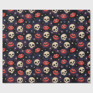Vampire Rode Lippen & Schedels Griezelig Patroon Cadeaupapier