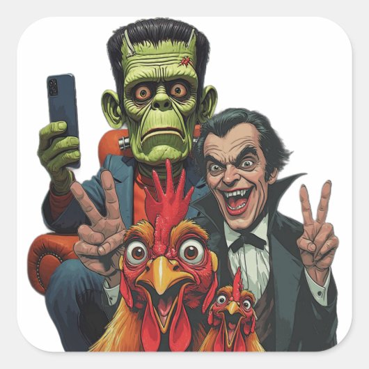 "Vampire Selfie" Chessy Chicken Selfies Vierkante Sticker (Voorkant)