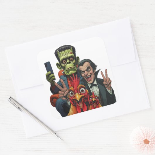 "Vampire Selfie" Chessy Chicken Selfies Vierkante Sticker (Envelop)
