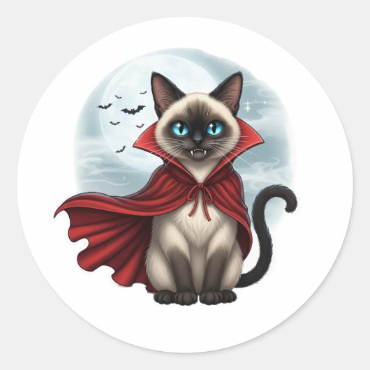 Vampire Siamese – Halloween Siamese kat Ronde Sticker (Voorkant)