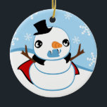 Vampire Snowman Keramisch Ornament<br><div class="desc">Deze vakantiesieraad heeft een schattige sneeuwman met een cape en vampierfangs</div>