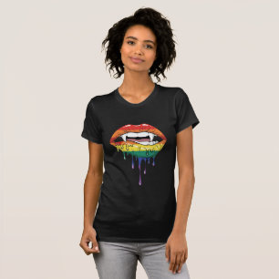 Vampire Tanden met Dregende Regenbooglippen Edgy T-shirt