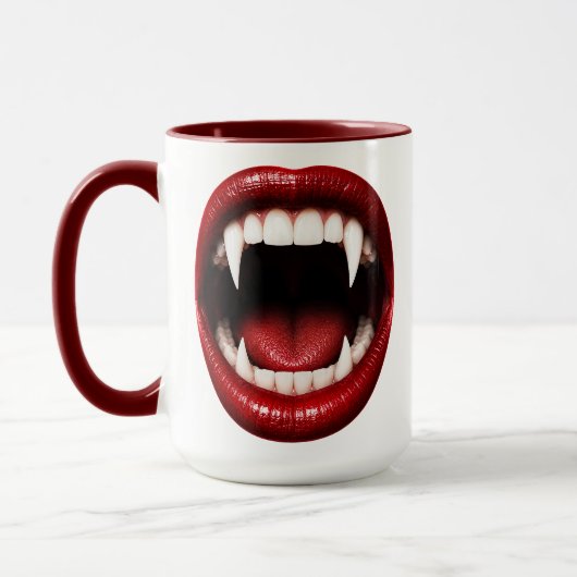 Vampire Tanden Rode Lippen Open Mond Halloween Mok (Links)