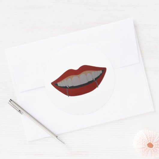 Vampire teeth ronde sticker (Envelop)