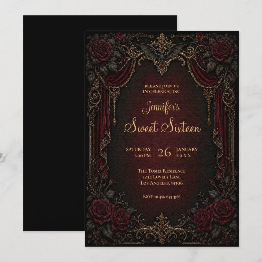 Vampire Vintage Gotische Sweet 16 Kaart (Voorkant / Achterkant)