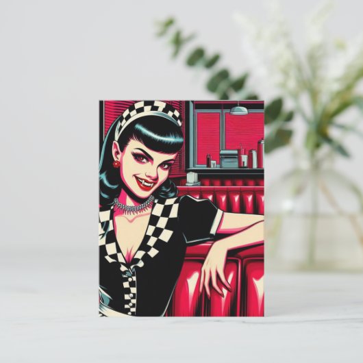 Vampire Waitress at the Retro Diner Briefkaart (Staand voorkant)