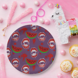 Vampire & Watermeloen Spooky Summerween Paars  Papieren Bordje