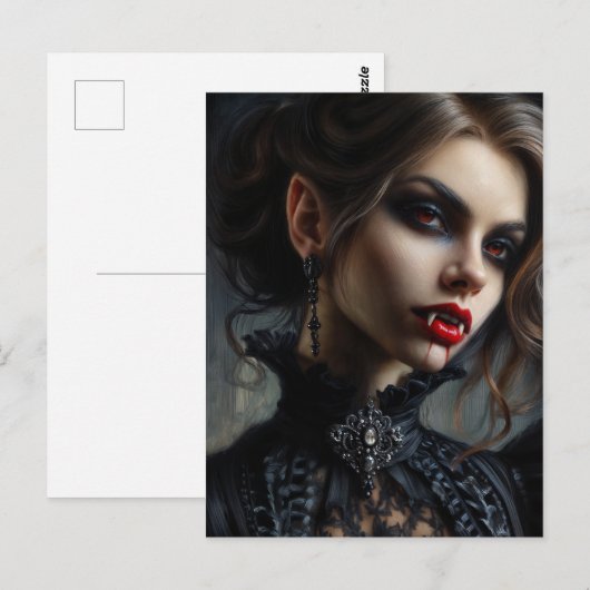 Vampire Woman With Fangs Gothic Portrait Briefkaart (Voorkant / Achterkant)