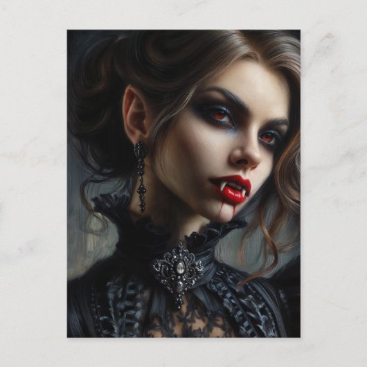 Vampire Woman With Fangs Gothic Portrait Briefkaart (Voorkant)