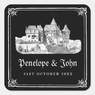 Vampirekasteel Zwart Wit Gotische Bruiloft Vierkante Sticker