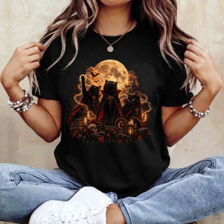 Vampirekatten Volle Maan Halloween T-shirt