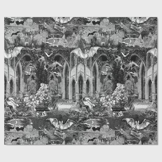 Vampire's Crypt Graves Skulls Bats Gothic Church Cadeaupapier (Vlak)