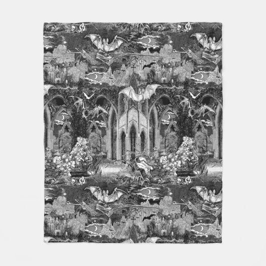 Vampire's Crypt Graves Skulls Bats Gothic Church Fleece Deken (Voorkant)