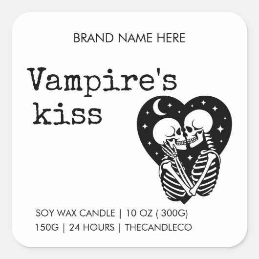 Vampire's Kiss Gothic-kaars | Aangepaste romantiek Vierkante Sticker (Voorkant)