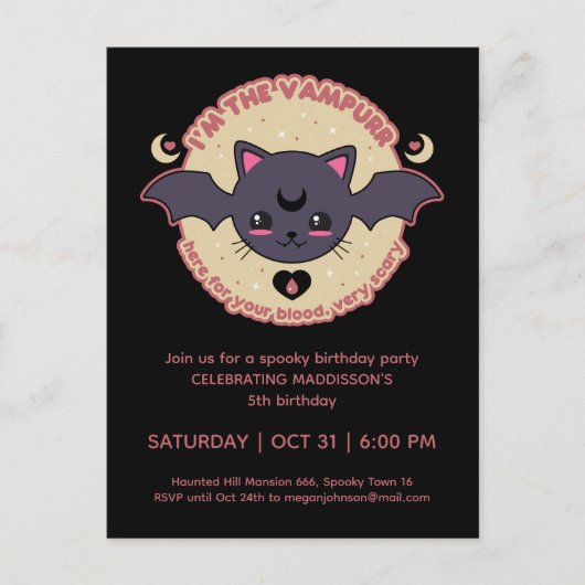 Vampur griezelig Schattige Halloween Verjaardagsfe Briefkaart (Voorkant)
