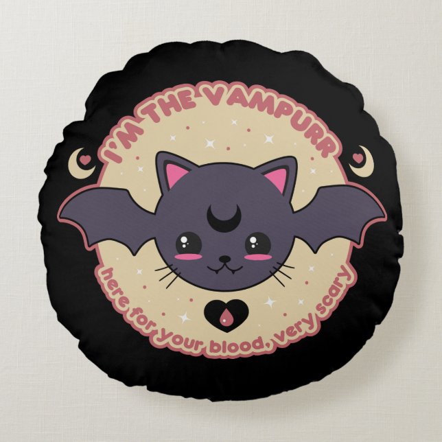 Vampurr Creepy Cute Halloween Rond Kussen (Voorkant)
