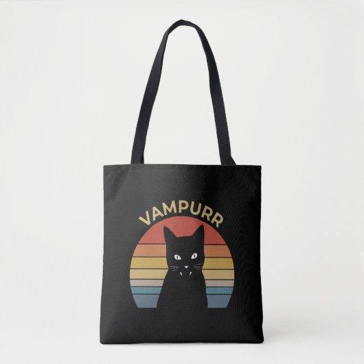 Vampurr grappig vampier katretro sunset Halloween Tote Bag (Voorkant)