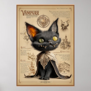 Vampurr: Illustratie van kattenbestiarium over vam Poster