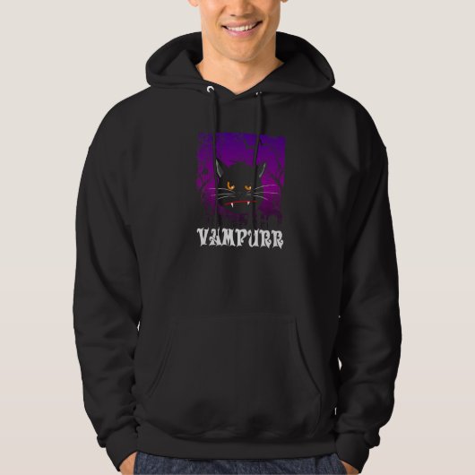 Vampurr  Retro Vampire Black Cat Halloween Hoodie (Voorkant)