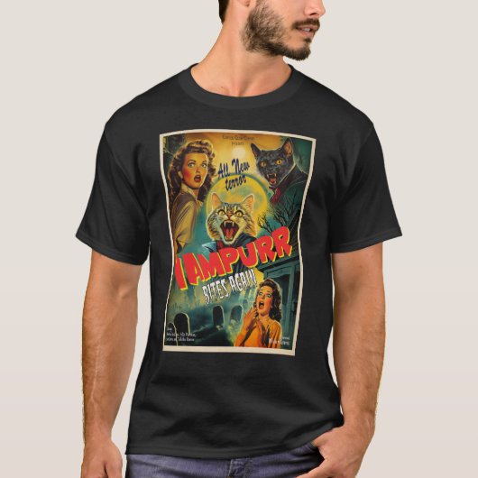 Vampurr Vampier Kat- retro horror poster T-shirt (Voorkant)