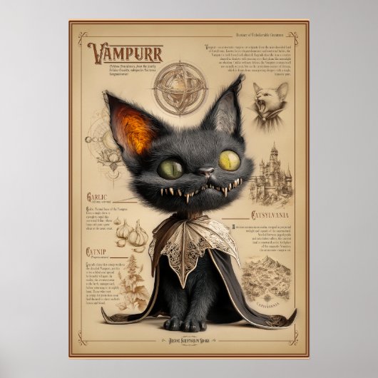 Vampurr: Vampire Cat Bestiary Illustration Poster (Voorkant)