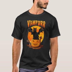 Vampurr Zwarte Kat Pompoen Vampier Eng Halloween T-shirt