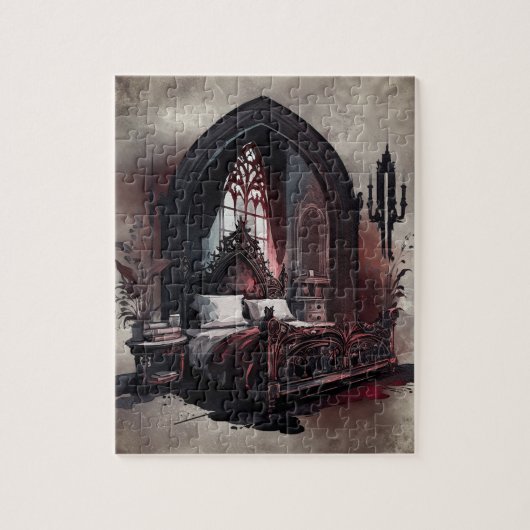 Vampy Boudoir | Gothic Red Victoriaans Slaapkamer  Legpuzzel (Verticaal)