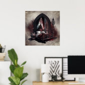Vampy Boudoir | Gothic Red Victoriaans Slaapkamer Poster (Thuiskantoor)