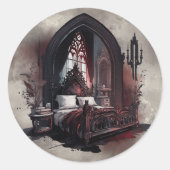 Vampy Boudoir | Gothic Red Victoriaans Slaapkamer  Ronde Sticker (Voorkant)