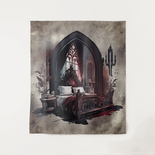 Vampy Boudoir | Gothic Red Victoriaans Slaapkamer Wandkleed (Voorkant)
