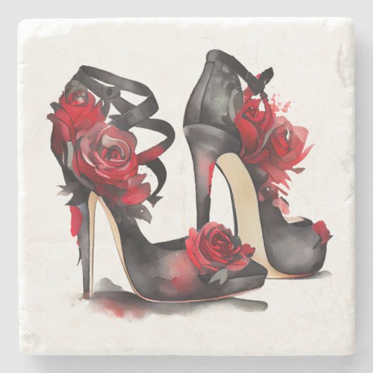 Vampy Mode | Strappy Enkelstiletto's met Rozen Stenen Onderzetter (Voorkant)