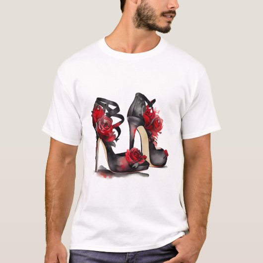 Vampy Mode | Strappy Enkelstiletto's met Rozen T-shirt (Voorkant)