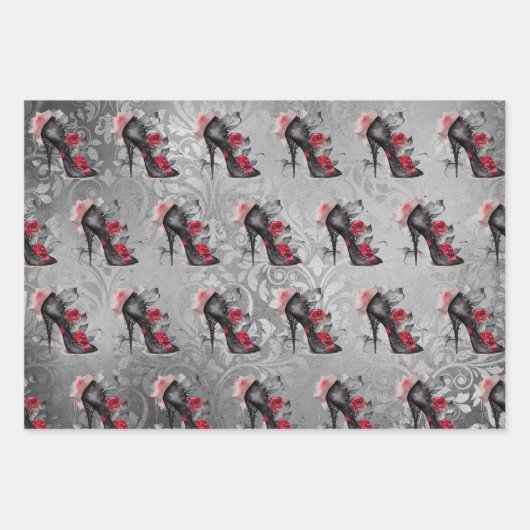 Vampy Spiked Stiletto | Red Rose High Heel Grunge Inpakpapier Vel (Voorkant)