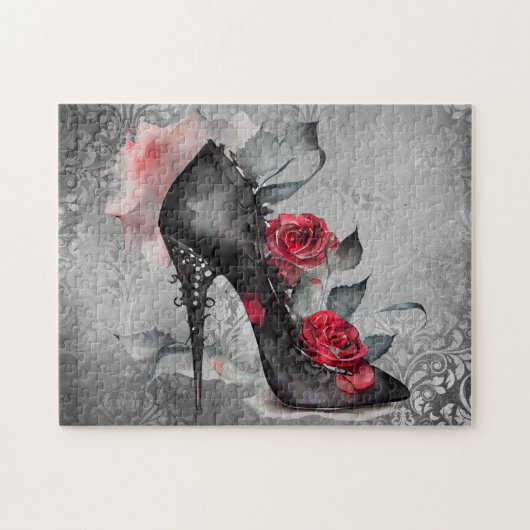 Vampy Spiked Stiletto | Red Rose High Heel Grunge Legpuzzel (Horizontaal)