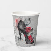 Vampy Spiked Stiletto | Red Rose High Heel Grunge Papieren Bekers (Achterkant)