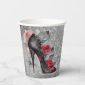 Vampy Spiked Stiletto | Red Rose High Heel Grunge Papieren Bekers (Voorkant)
