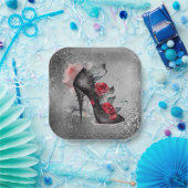 Vampy Spiked Stiletto | Red Rose High Heel Grunge Papieren Bordje (Feest)