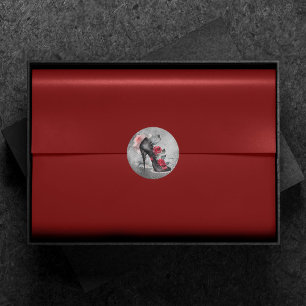 Vampy Spiked Stiletto   Red Rose High Heel Grunge Ronde Sticker