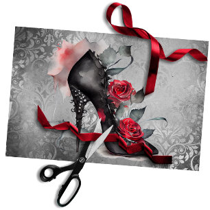 Vampy Spiked Stiletto Red Rose High Heel Grunge Tissuepapier