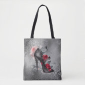 Vampy Spiked Stiletto | Red Rose High Heel Grunge Tote Bag (Voorkant)