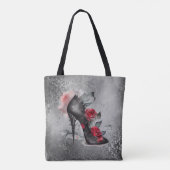 Vampy Spiked Stiletto | Red Rose High Heel Grunge Tote Bag (Achterkant)