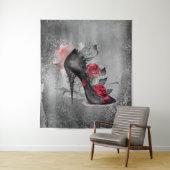 Vampy Spiked Stiletto | Red Rose High Heel Grunge Wandkleed (In situ)