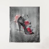 Vampy Spiked Stiletto | Red Rose High Heel Grunge Wandkleed (Voorkant)