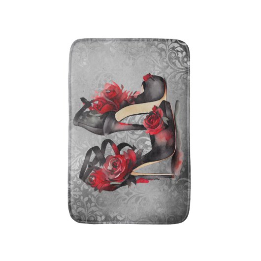 Vampy Strappy Stilettos | Red Rose Hakken op Grung Badmat (Voorkant Verticaal)