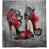 Vampy Strappy Stilettos | Red Rose Hakken op Grung Douchegordijn (Voorkant)