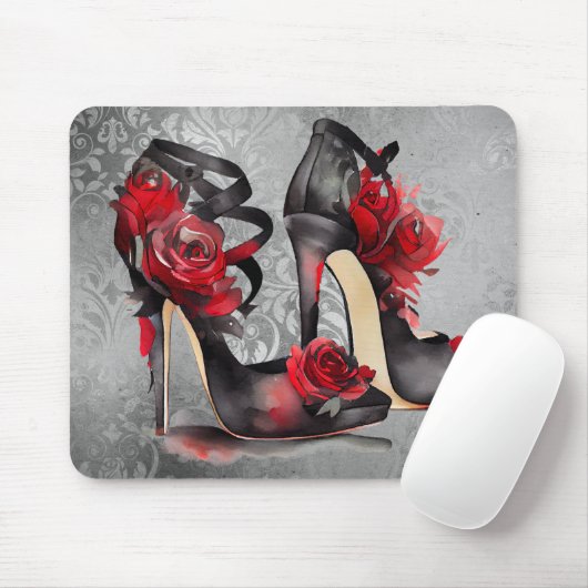 Vampy Strappy Stilettos | Red Rose Hakken op Grung Muismat (Met muis)