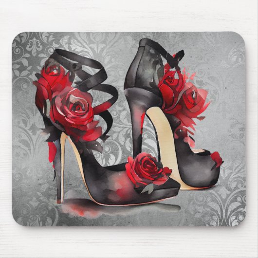 Vampy Strappy Stilettos | Red Rose Hakken op Grung Muismat (Voorkant)