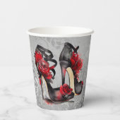 Vampy Strappy Stilettos | Red Rose Hakken op Grung Papieren Bekers (Achterkant)